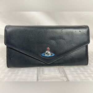 1106: PROJECT Vivienne Westwood Black Leather Envelope Wallet Orb Logo